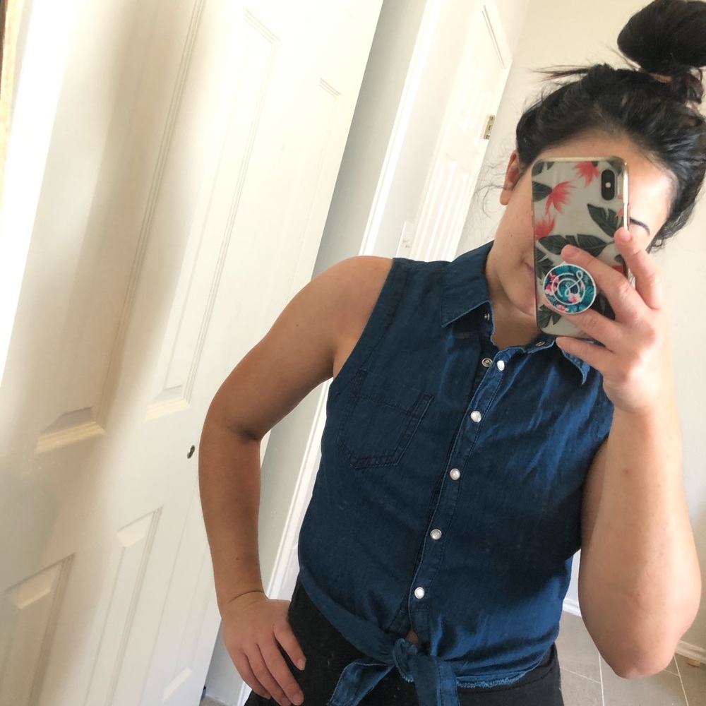 Denim crop button up